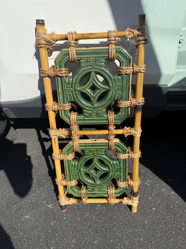 2 piece jade diamond style tiki tile- bamboo framed