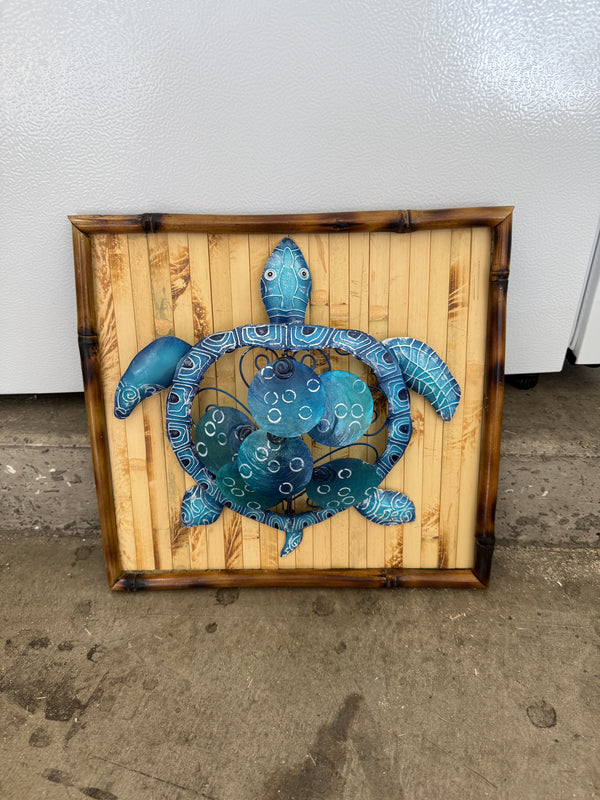 Metal turtle with bamboo frame