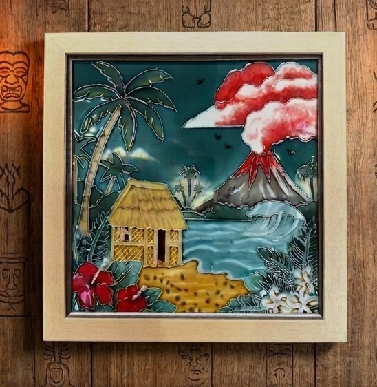 Volcano Beach Hand-Drawn and Hand-Painted Ceramic Tile