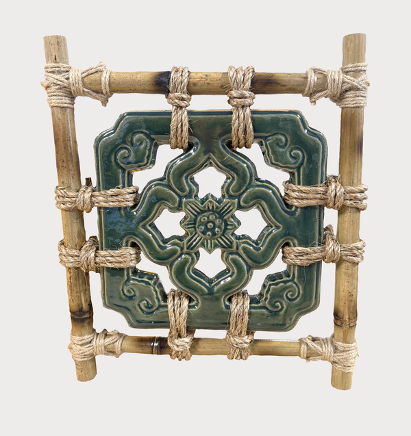 Jade Tiki Breezeway Tile - Bamboo Framed Wall Art