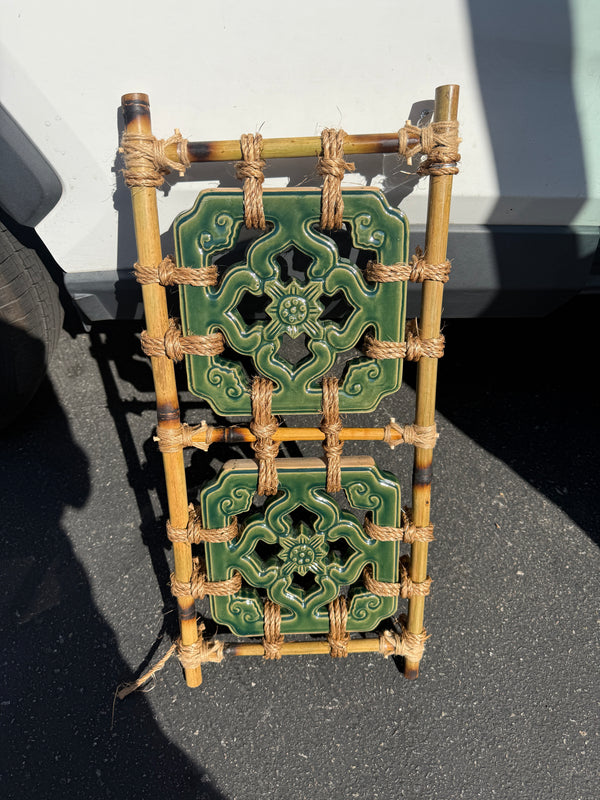2 piece jade tiki tile- bamboo framed