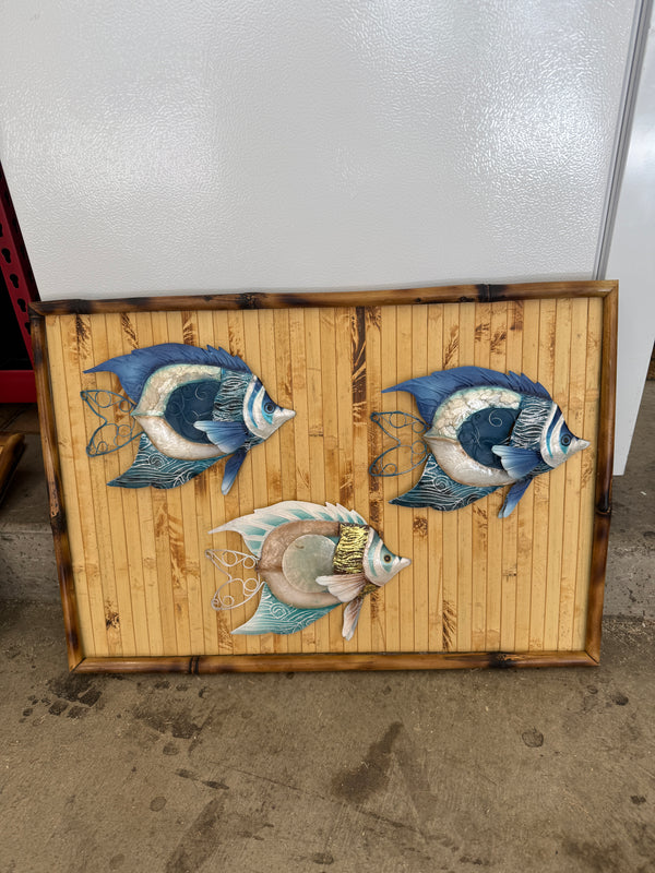 Metal fish with bamboo frame