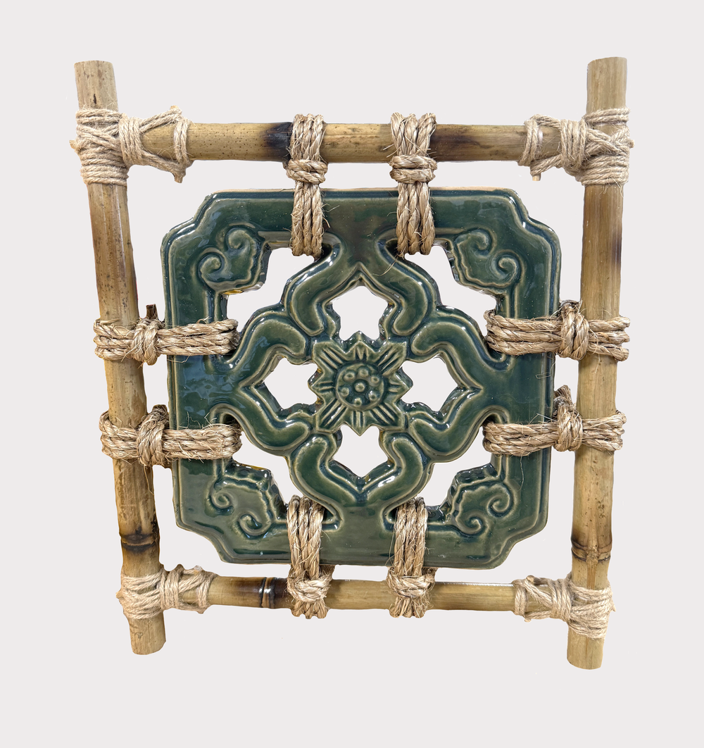 Jade Tiki Breezeway Tile - Bamboo Framed Wall Art